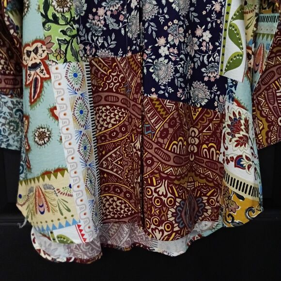 Boho Chic NWT Sz. M Multi Color Patchwork 3/4 Sleeve Button Up Blouse - Picture 9 of 16